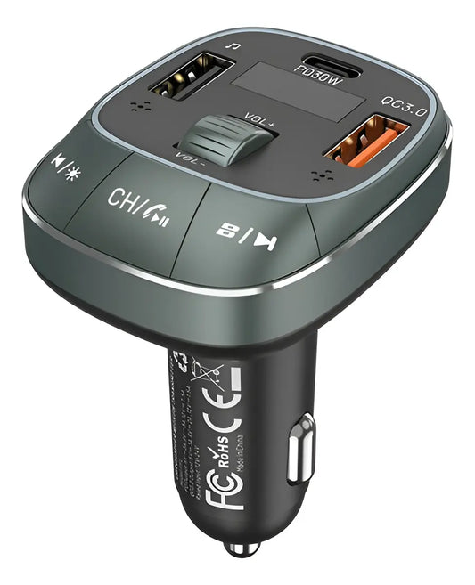 Cargador Usb Para Auto Celular Carga Rapida 30w Bluetooth Negro