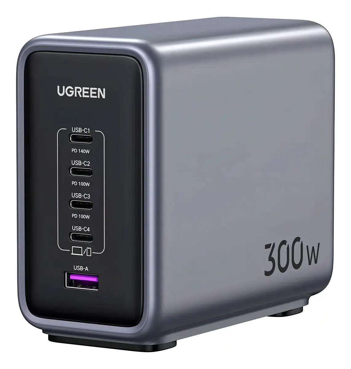 Cargador De Escritorio Gan 300w X4 Usb C Carga Rapida Ugreen Gris