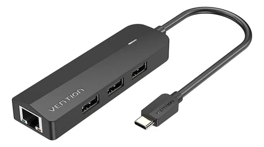 Hub Multipuerto 5 En 1 Usb-c A Usb Red Rj45 Micro B Vention Negro