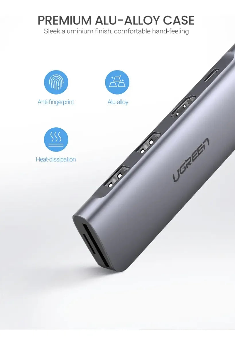 Hub Multipuerto Usb-c 6 En 1 Pd Hdmi Usb 3,0 4k Sd Fd Ugreen