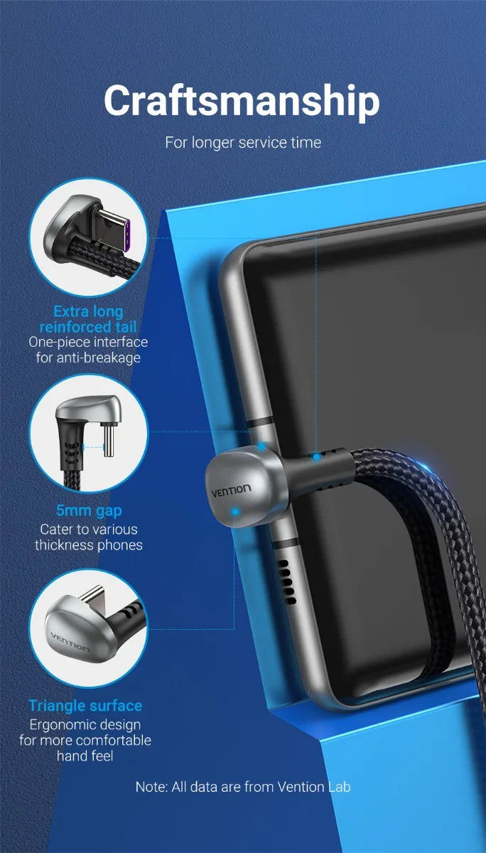 Cable Carga Rapida - 180° - Usb-c 2,0 - 5a - 66w 2m Vention