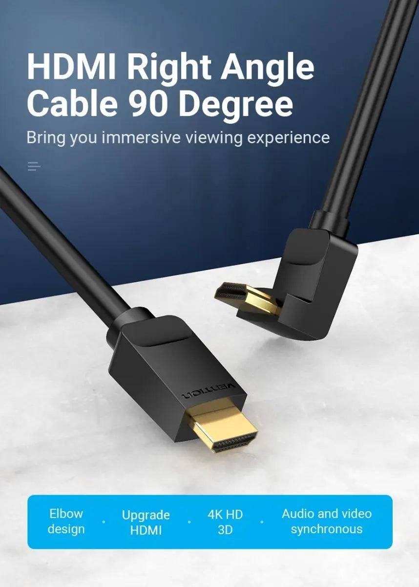 Cable Hdmi 2,0 4k Angulo Recto Codo 90° 1m Arc Hdr Vention
