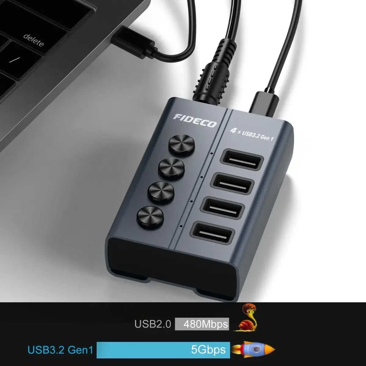 Hub Multipuerto Usb 3,1 A Usb 3,0 4 En 1 5gbps Fideco Negro