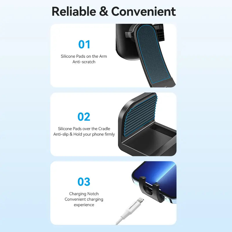 Soporte Celular Auto Ajustable Vidrio Tablero Sopapa Vention Negro