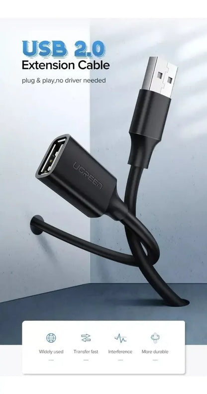 Cable Premium Usb 2,0 Macho A Hembra 2 Metros Ugreen Negro