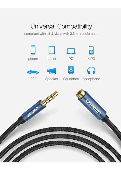 Cable Extensor Audio Auxiliar Plug 3,5 Mm 2 M Negro Ugreen