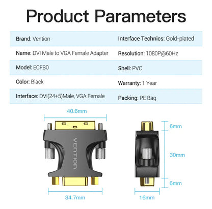 Adaptador Union Dvi Macho A Vga Hembra Extensor Hd Vention