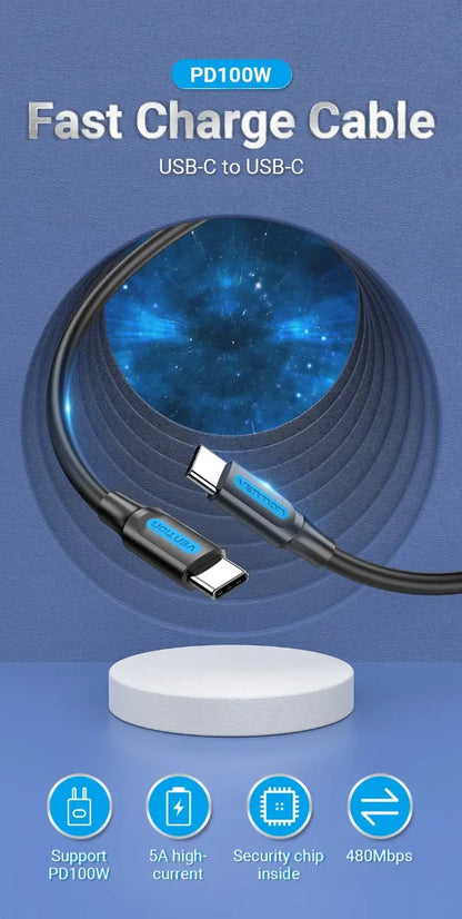 Cable Carga Rapida Datos Celular Usb-c A Usb-c 2m Vention Negro