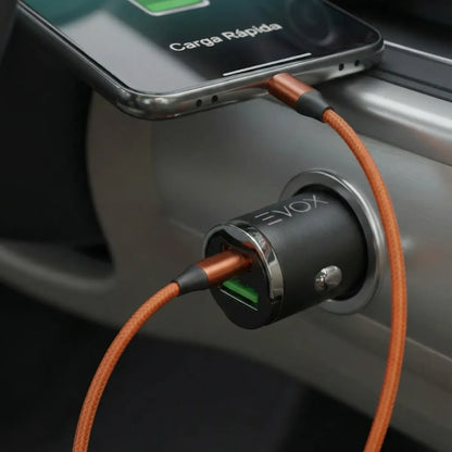 Cargador Para Auto Dual Usb + Tipo C 48w Carga Rapida Evox Negro