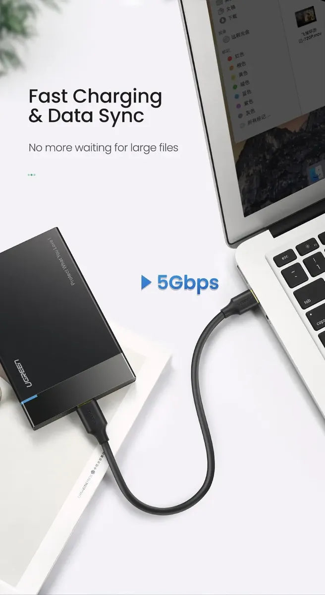Cable Para Discos Rigido Usb 3,0 A Micro B 0,5m 5gbps Ugreen Negro