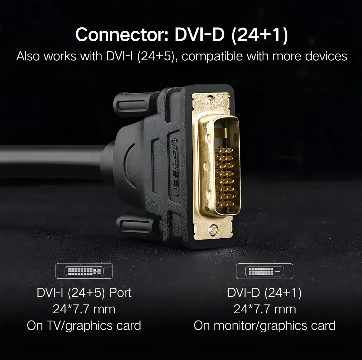 Cable Dvi 24+1 Bidireccional Macho A Macho Negro 2m Ugreen