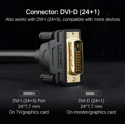Cable Dvi 24+1 Bidireccional Macho A Macho Negro 2m Ugreen
