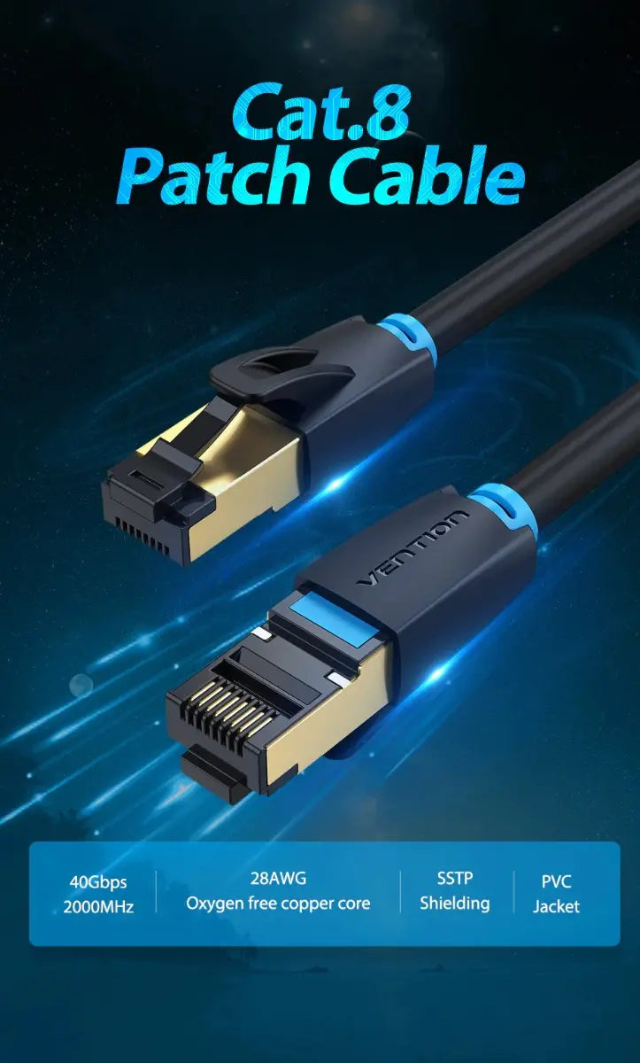 Cable De Red Premium Cat8 0,5 Metros Patch Cord Rj45 Vention
