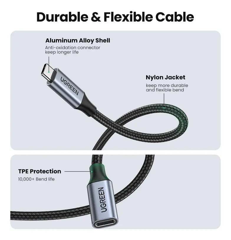 Cable Extensor Usb C A Usb C Hembra 4k Gen2 10gbps 1m Ugreen Gris Oscuro