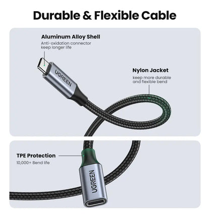 Cable Extensor Usb C A Usb C Hembra 4k Gen2 10gbps 1m Ugreen Gris Oscuro