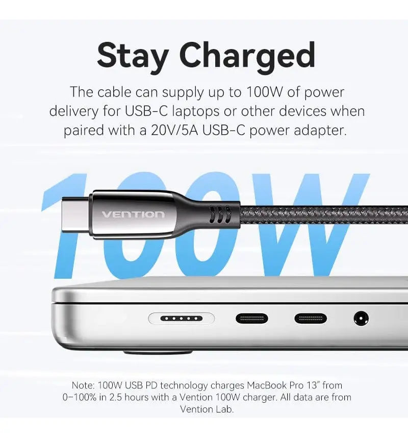Cable Usb-c A Usb-c 100w 5a Carga Y Datos 2m Negro Vention