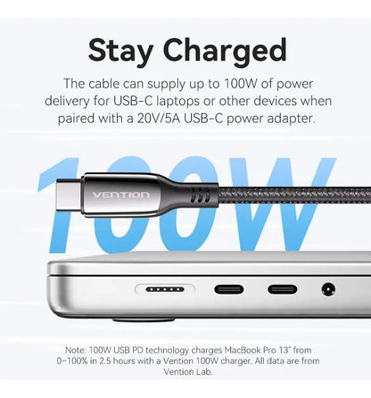Cable Usb-c A Usb-c 100w 5a Carga Y Datos 2m Negro Vention
