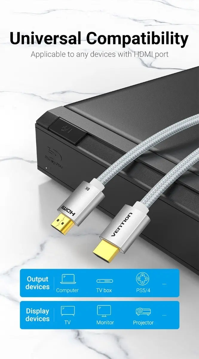 Cable Trenzado Hdmi 2,1 8k 60hz Hdr 3d 48gbps 1 M Vention