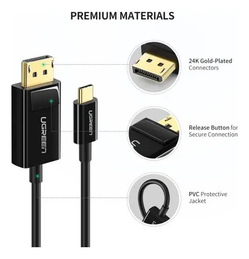Cable Adaptador Usb-c A Displayport Dp 4k Negro 1,5m Ugreen Negro