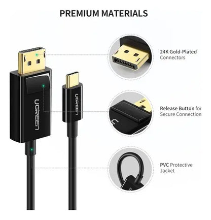 Cable Adaptador Usb-c A Displayport Dp 4k Negro 1,5m Ugreen Negro