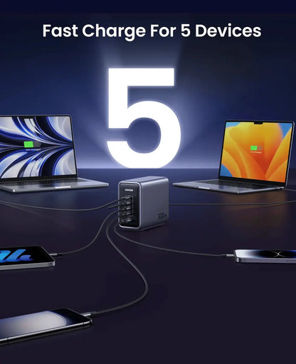 Cargador De Escritorio Gan 300w X4 Usb C Carga Rapida Ugreen Gris