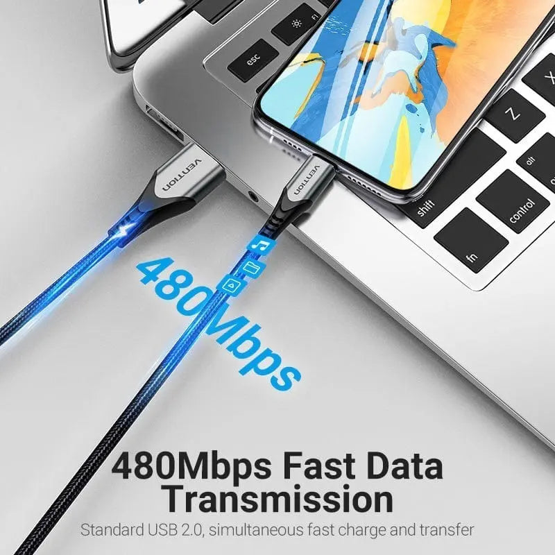 Cable Usb 2,0 A Lightning Mfi 2,4a Trenzado 1,5 M Vention Negro