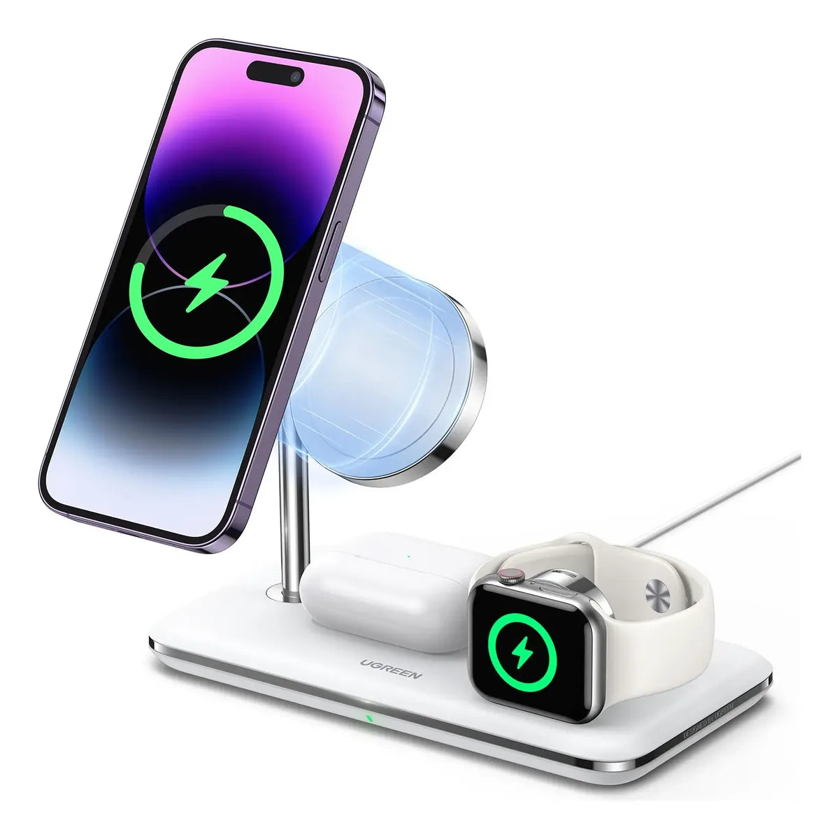 Estacion Carga Inalambrica 3 En 1 Ugreen iPhone Apple Watch Blanco