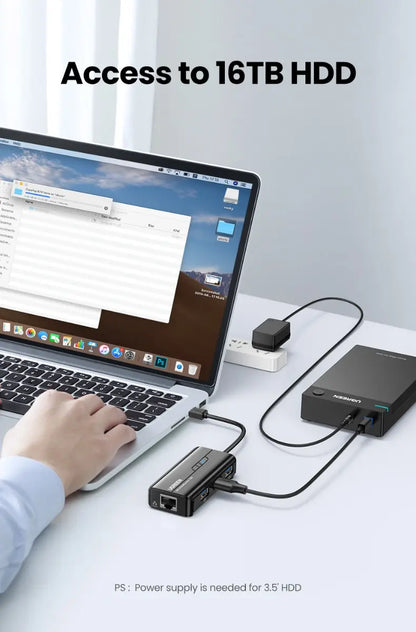Hub Multipuerto 4 Usb 3,0 + Red Rj45 1000 Mbps Ugreen