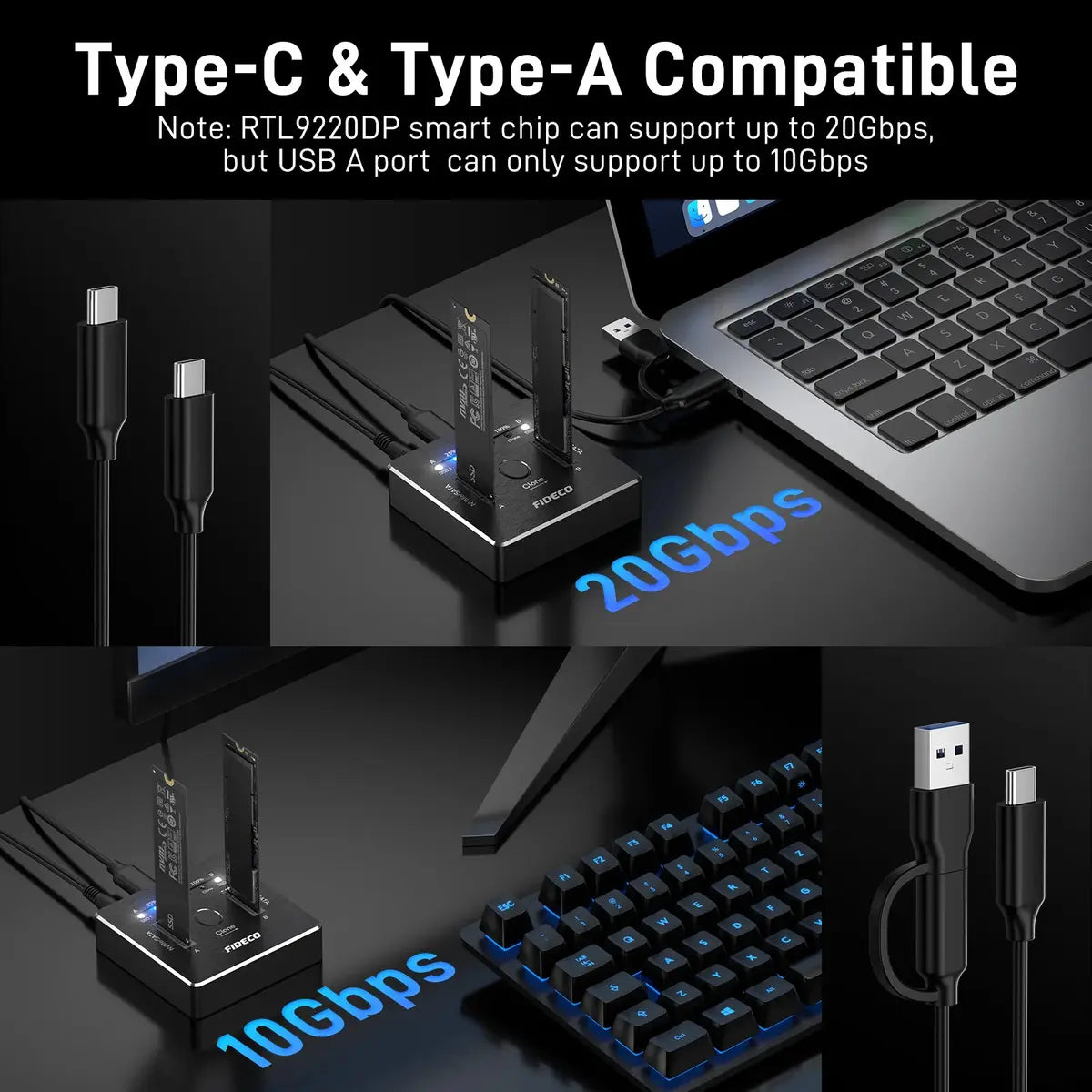 Docking Station Fideco Clonador Dual M,2 Nvme Sata Ssd