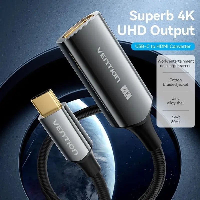 Adaptador Usb-c A Hdmi 4k 60hz Vention Crebc 25 Cm Negro