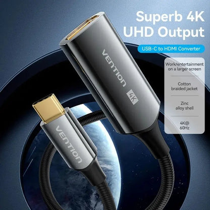 Adaptador Usb-c A Hdmi 4k 60hz Vention Crebc 25 Cm Negro