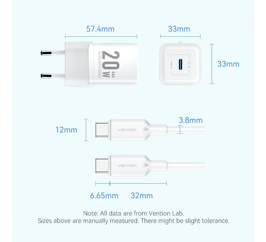 Cargador Con Cable Adaptador Carga Rapida Usb C 20w Vention