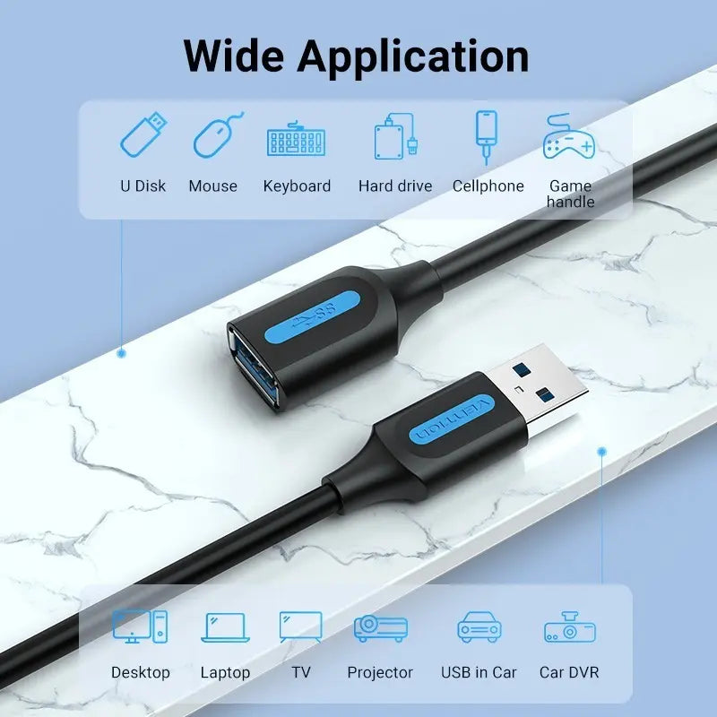 Extensor Usb 3,0 Alargue 1,5 Metros Macho A Hembra Vention Negro