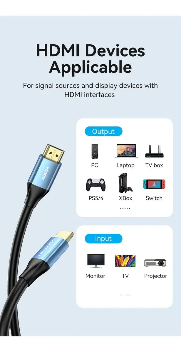 Cable Hdmi 2,0 - 4k 60hz 3d Hdr Hdcp 18gbps 1 M Azul Vention