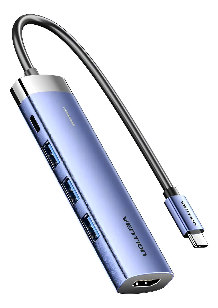 Hub Multipuerto Usb C 5 En 1 Hdmi 4k Carga 100w 3,0 Vention Azul Acero