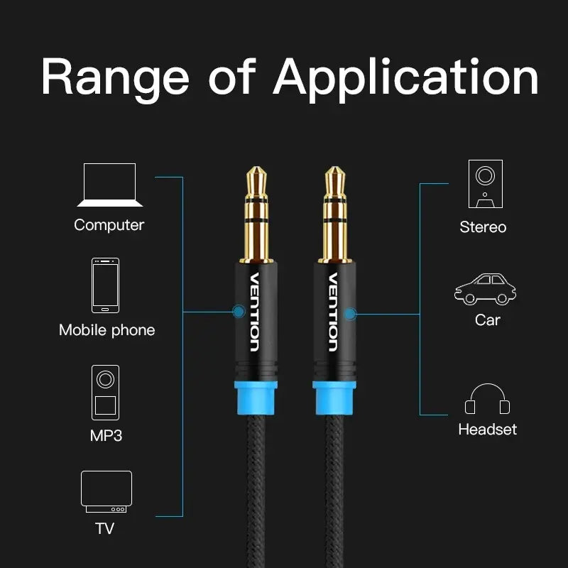 Cable De Audio Aux 3,5mm Trs Trenzado Negro 1m Vention