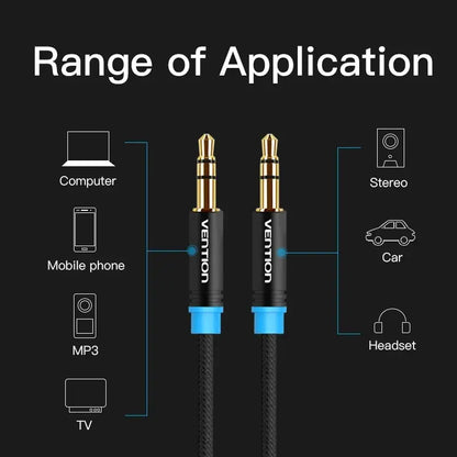 Cable De Audio Aux 3,5mm Trs Trenzado Negro 1m Vention