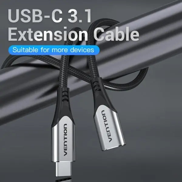 Cable Extensor Usb C 0,5 M Algodon Mallado Vention Negro