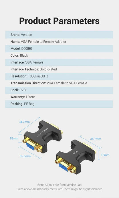 Adaptador Union Vga Extensor Hembra A Hembra Ficha Vention