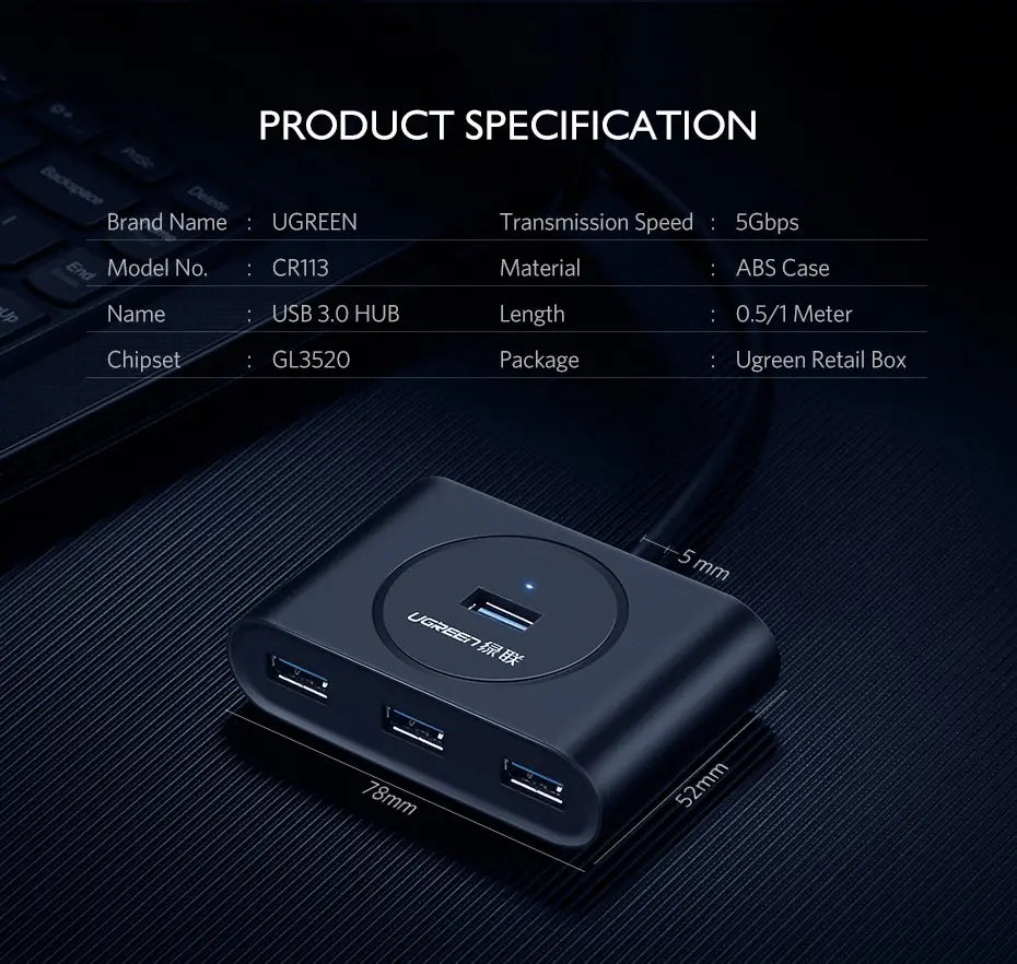 Hub Multipuerto 4 En 1 Usb 3,0 Y Usb C A Usb X4 5gbps Ugreen