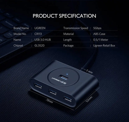 Hub Multipuerto 4 En 1 Usb 3,0 Y Usb C A Usb X4 5gbps Ugreen