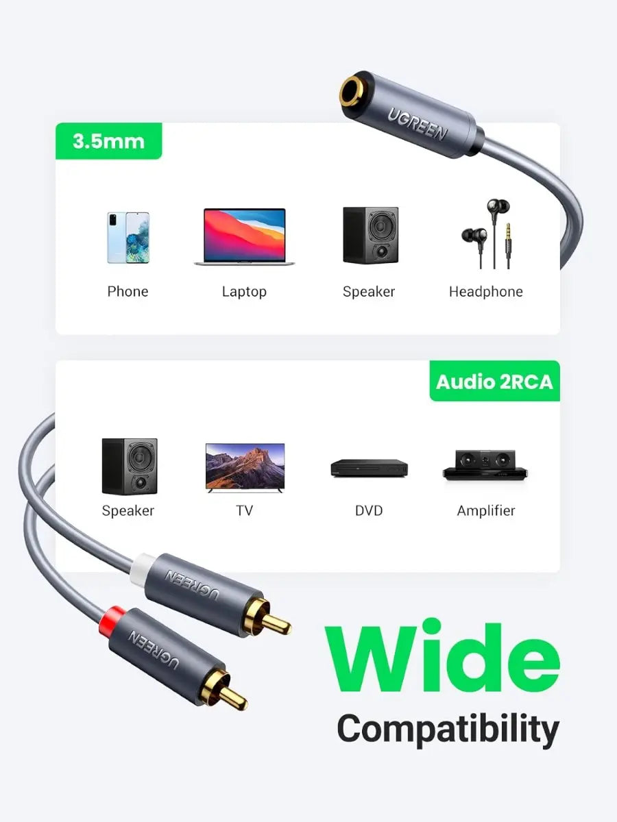 Cable Adaptador Audio Aux 3,5mm Hembra A 2rca 1m Ugreen