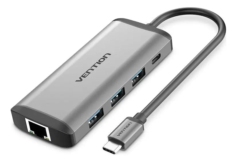 Hub Multipuerto Usb C 8 En 1 Hdmi Rj45 Usb 3,0 Sd Vention Gris