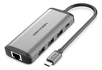 Hub Multipuerto Usb C 8 En 1 Hdmi Rj45 Usb 3,0 Sd Vention Gris