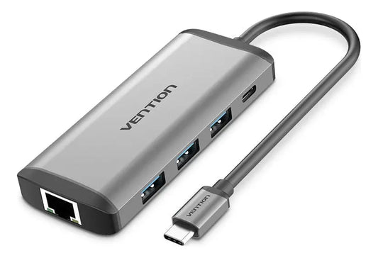 Hub Multipuerto Usb C 8 En 1 Hdmi Rj45 Usb 3,0 Sd Vention Gris
