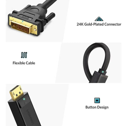 Cable Displayport Dp A Dvi 24+1 Premium Hd 60hz 2m Ugreen