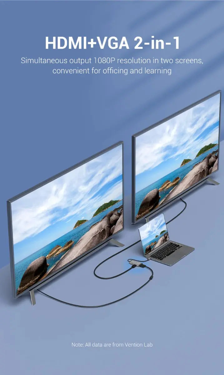 Hub Multipuerto 6 En 1 Usb C Vga Hdmi Usb 3,0 X3 Vention Gris