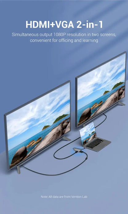 Hub Multipuerto 6 En 1 Usb C Vga Hdmi Usb 3,0 X3 Vention Gris