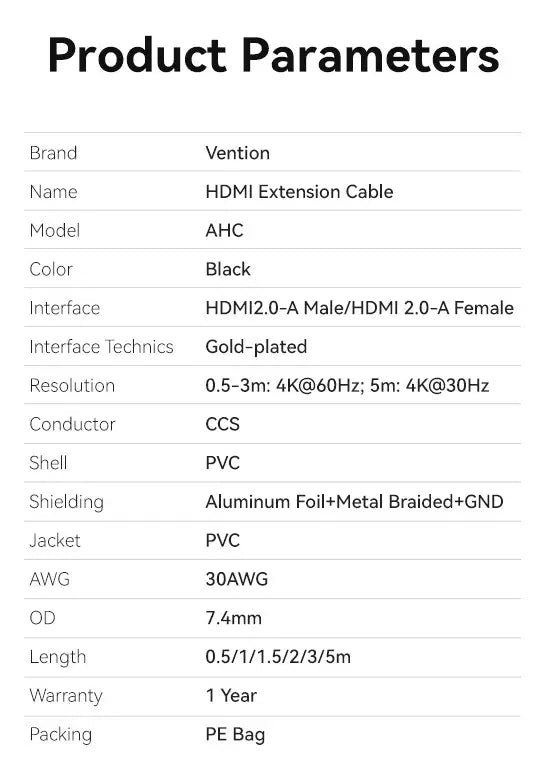 Cable Extensor Hdmi 4k Hembra A Macho 2 Mts Alargue Vention