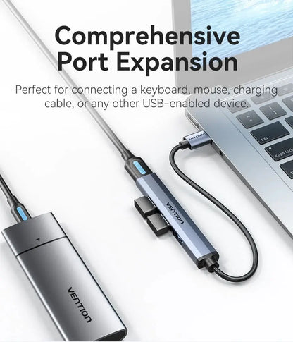 Mini Hub Usb 3,0 - 4 En 1 Aluminio 15cm Pc Notebook Vention Gris Oscuro